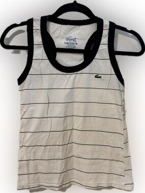 Lacoste White Tank Top with Black Stripes